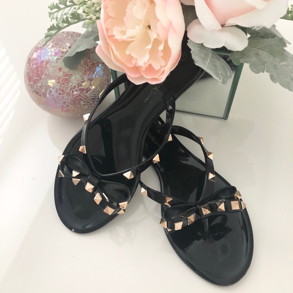 Eva Black Rockstud Bow Jelly Sandal
